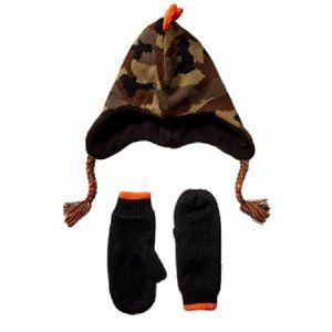 Spotted Zebra Boy's Camouflage Dino Hat Cap & Mitten Fleece Lined (4-7 Years)